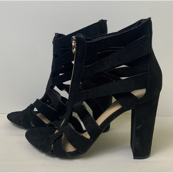 Charlotte Russe Black Strappy Open-Toe High Heel Sandals Bootie Zipper Size 8 - Picture 1 of 12